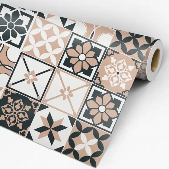 Adesivo De Parede Azulejo Português Marrom e Preto - Papel De Parede Adesivo Para Cozinha - Papel De parede - 1,44m²