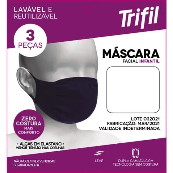 kit mascara infantil poliamida 3 unidades