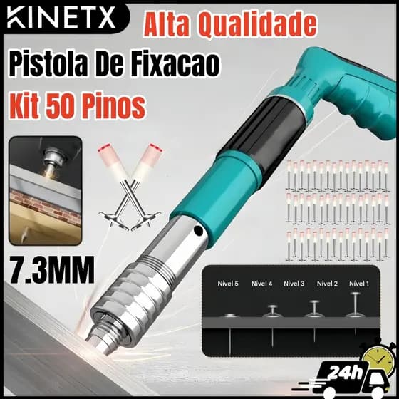 Pistola De Fixacao 7.3mm Kit 100 Pinos Forcaajustavel de 5 velocidades Ação Direta Finca Pinos Drywall Gesso Concreto