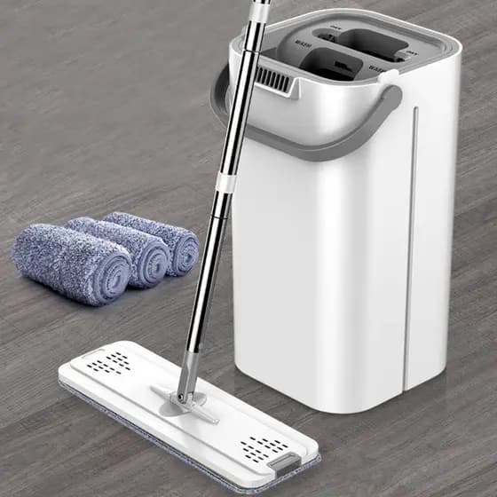 Conjunto de esfregona plana com balde autodrenante para limpeza de pisos de cerâmica e madeira