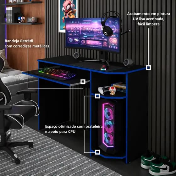 Mesa Gamer Escrivaninha Para Computador Notebook Varias Cores