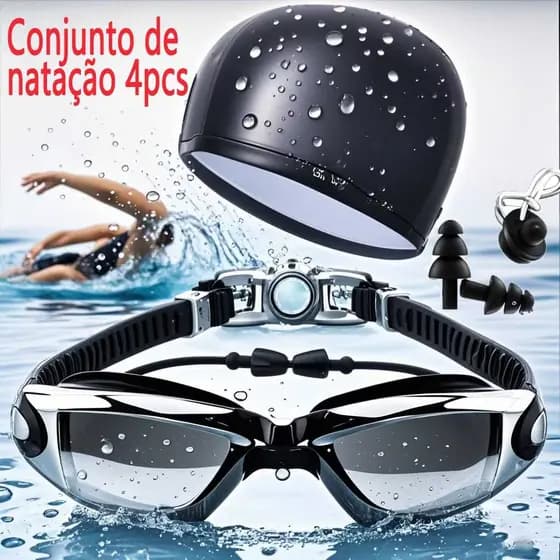 KIT Natação Óculos De Natação Com Estojo De Proteção Tampões Para Orelhas E Touca