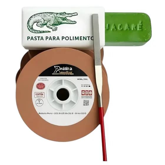 Pedra Rebolo Reto 4 polegadas Grão 400 + Lima Diamantada e Pasta Jacaré com bucha de redução grátis