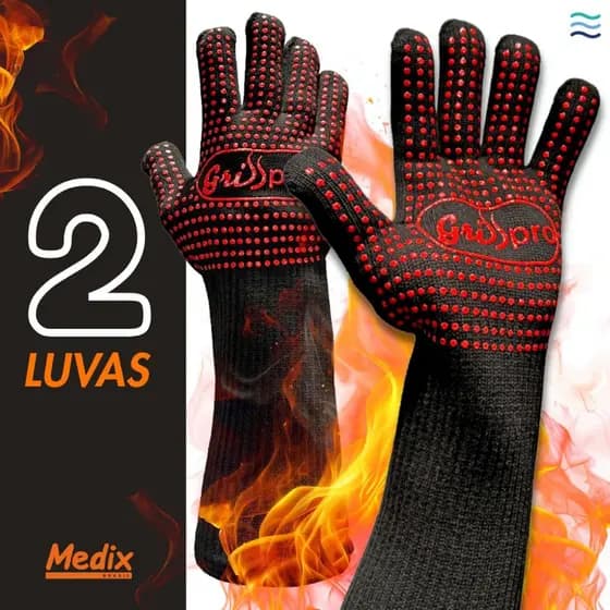 Luva Térmica GrillPro Churrasco Forno Cozinha Profissional Algodão e Silicone até 250°C