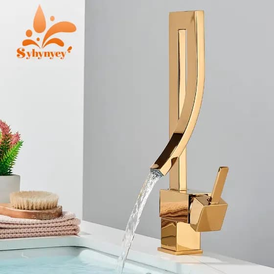 Luxo Torneira Banheiro Monocomando Quente E Fria Torneira Quadrada Inox 304 Dourado