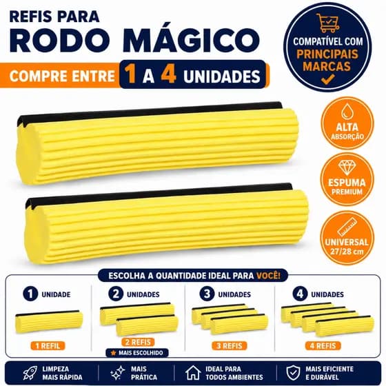 Refil Para Mop Rodo Mágico Universal Espuma Premium Alta Absorção Escolha 1 a 4 Unidades