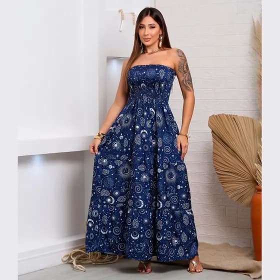 Vestido Longo Tomara que Caia Estampado Floral Elegante Festa Praia Estilo Boêmio ENVIO RAPIDO