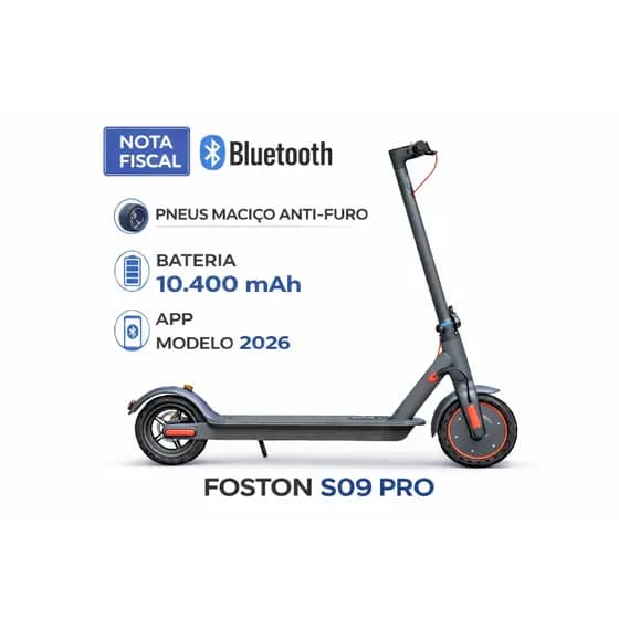 Patinete Elétrico Foston S09 Pro 2026 | 30km | Bluetooth | APP | 10400mAh C/Pneus Maciço l Dobrável