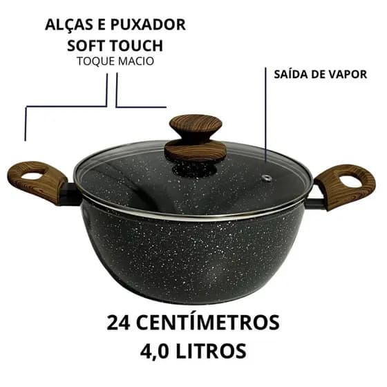 Panela Caçarola Cerâmica Antiaderente Grossa Tampa De Vidro MundiArt