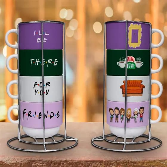 Torre 4 Xícaras Friends I'll Be There For You com suporte em inox