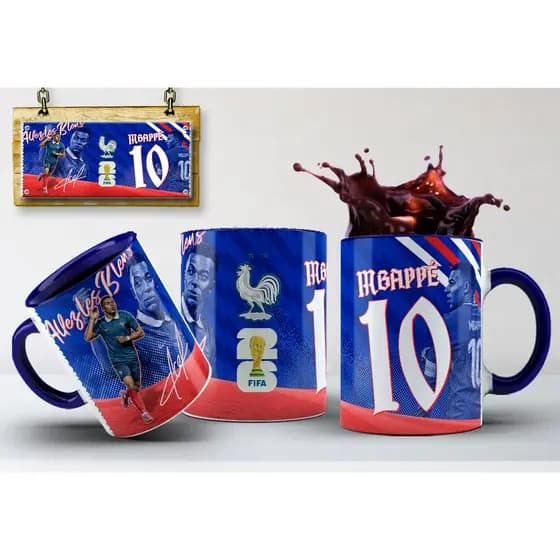 Caneca Copa do Mundo Lendas do Futebol França Mbappé Platini