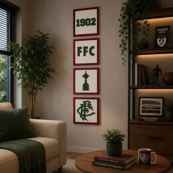 Kit Quadros Fluminense FC Decorativo Futebol Sala Moderna 4 Peças