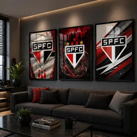 Kit 3 Quadros SPFC Decorativo Futebol São Paulo Torcedor Parede
