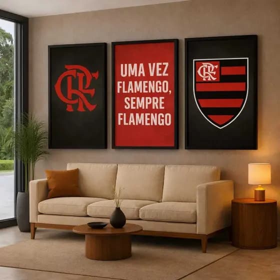 Kit 3 Quadros Decorativos Flamengo para Quarto ou Sala