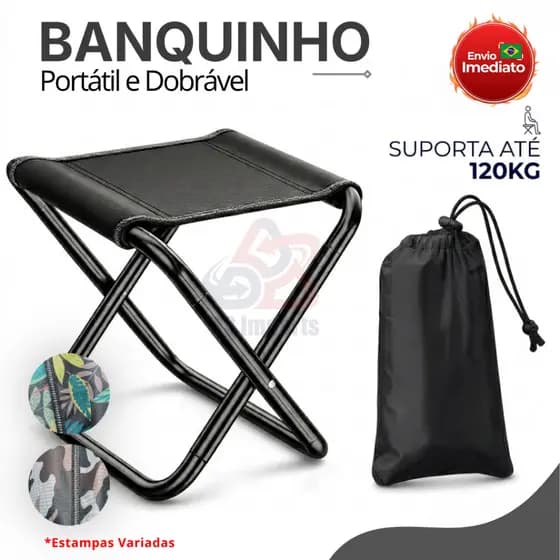Banco Banqueta Dobrável Retrátil Até 120kg - Leve Compacto Com Bolsa Para Transporte Camping Pesca
