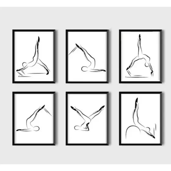 KIT 6 QUADROS DECORATIVOS PILATES SILHUETA MOVIMENTO CORPO STUDIO PILATES FISIOTERAPIA