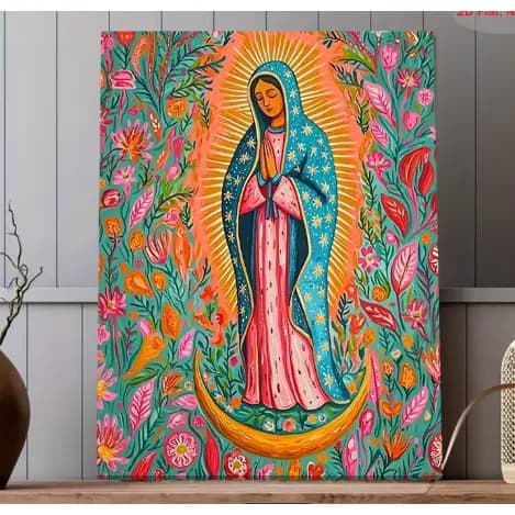 QUADRO DECORATIVO VIRGEM MARIA RELIGOSO FÉ ROSE COLORIDO LUXO