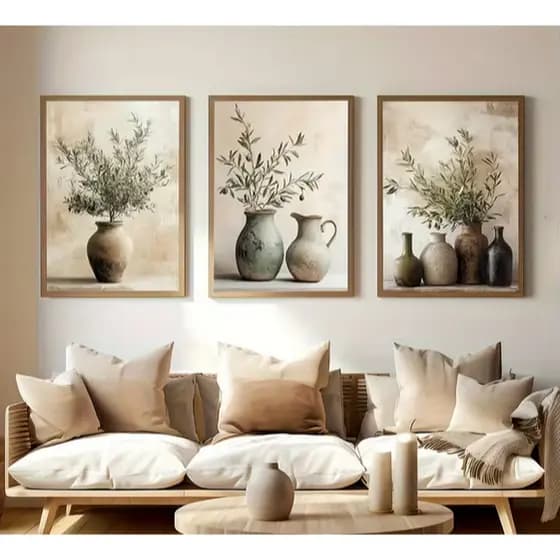 Kit 3 quadros grande decorativo 3 peças elegante de luxo vaso plantas flores decoração de parede quadros para sala mdf