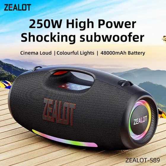 Caixa de Som Bluetooth Zealot S89 250W 48000mAh TWS Som Potente À Prova d'Água IPX6