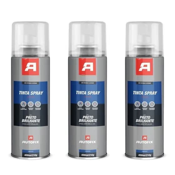 Kit 3 Premium Sprays Uso Geral 400ml - Autofix 400ml / 210g - Preto Brilhante