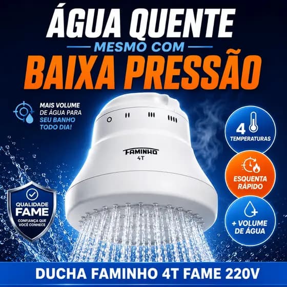 Ducha Fame Faminho 4T Chuveiro Eletrico 220V 6800W 4 Temperaturas
