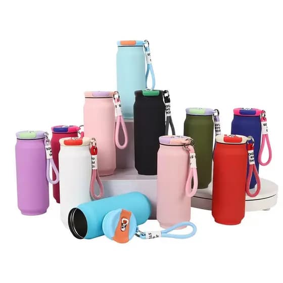 Copo térmico de aço inoxidável 500ml, capacidade para macaron, copo para carro, lata de cola, alça de mão