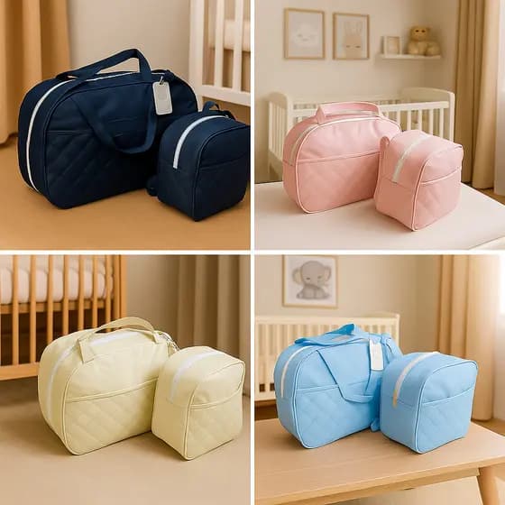 Kit Bolsa e Mochila Para Saída Maternidade Bordada Menina Menino