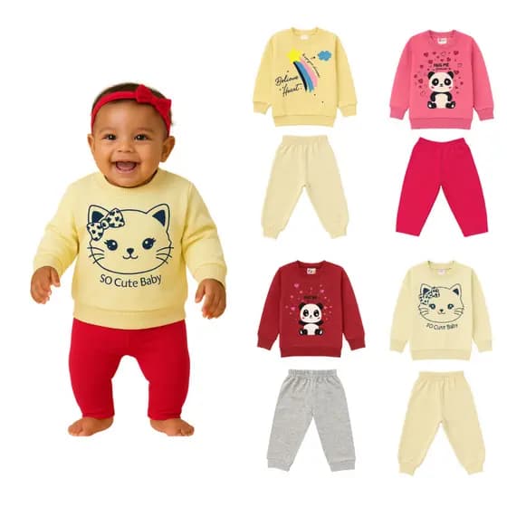 Kit 4 Peças Moletom Bebê Infantil Frio Inverno Estampado Cores e Estampas Sortidas