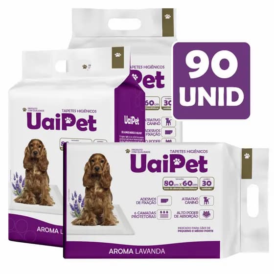 Tapete Higienico Uai Pet 80x60 Aroma Lavanda 90 Unidades Envio Imediato