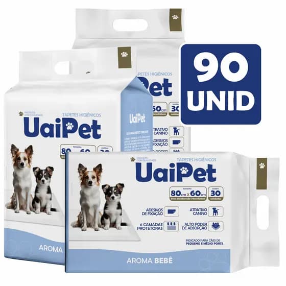 Tapete Higienico Uai Pet 80x60 Aroma Bebê 90 Unidades Envio Imediato