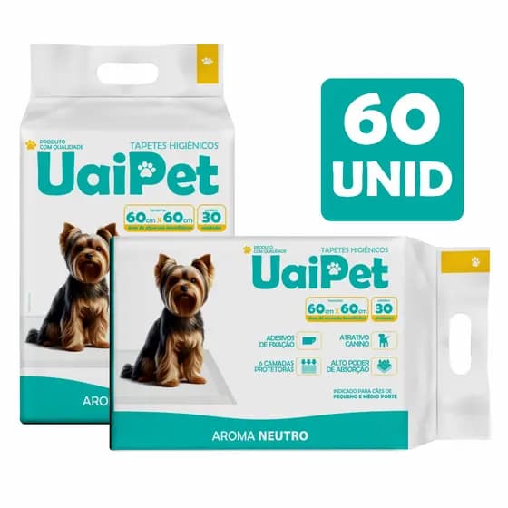 Tapete Higienico Uai Pet 60x60 Aroma Neutro 60 Unidades Envio Imediato