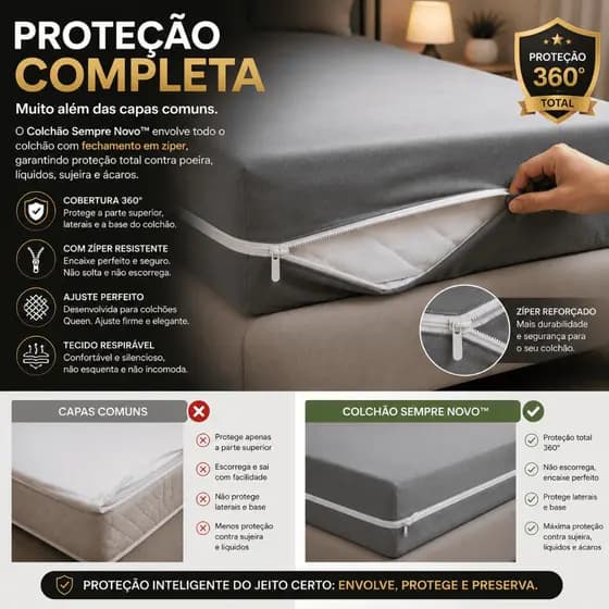 Capa Protetora Colchao Queen Impermeavel Ziper Conforto Durabilidade Hotel Casa