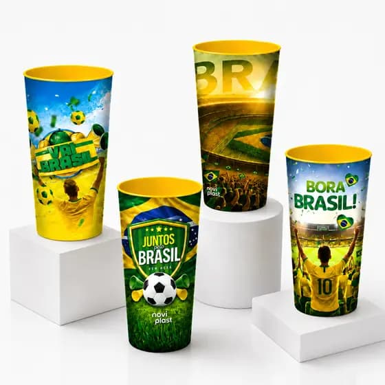 Kit 12 Copos Decorados da Copa do Mundo 350ml Estampa Sortida de Plástico