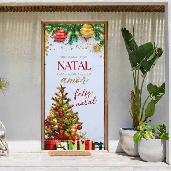 Capa Com Elástico Tema De Natal Para Porta De Alumínio Madeira e Vidro Estampas Variadas Tecido Sublimado