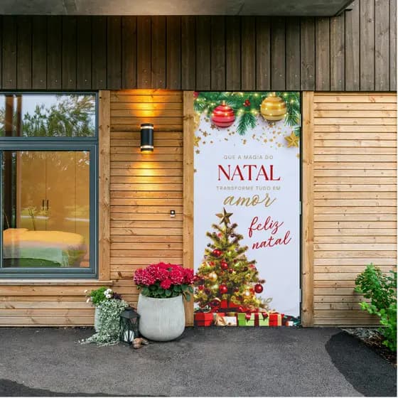 Capa De Porta Tema Papai Noel, Arvore de Natal e Stitch Para Porta De Alumínio Madeira e Vidro, Com Elástico