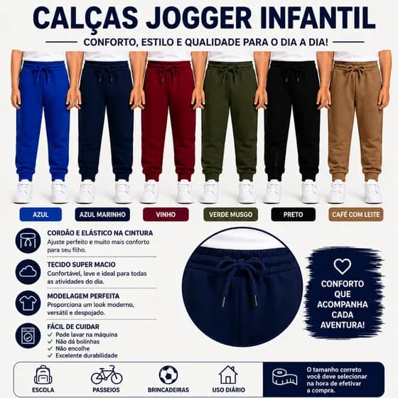 6 Calças Infantil Moletom Abrigo De Frio Premium Super Macia cordão ajustável Jogger Flanelado