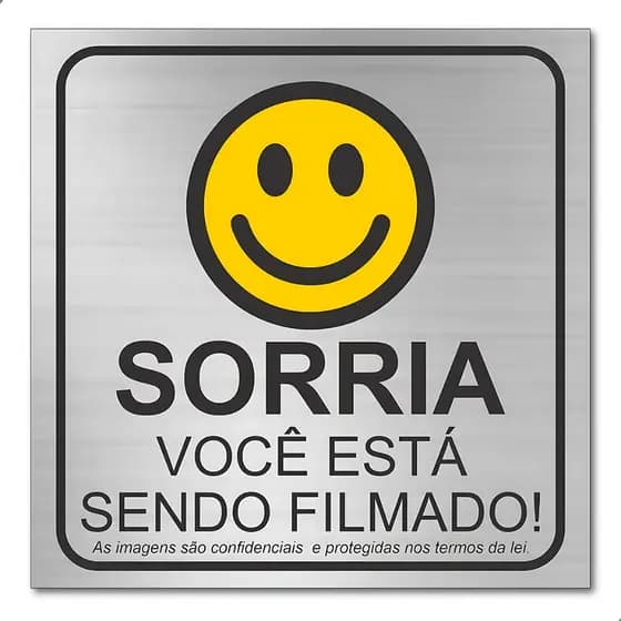 Placa Aviso Sorria Está Sendo Filmado 15x15cm Alumínio Kit 2 Unidades Segurança Câmeras Entrega Rápida