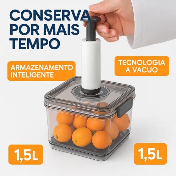Pote Hermético Vácuo 1,5L 2,0L Tampa Cinza Conserva Alimentos Organiza Geladeira Sem de BPA Moderno.