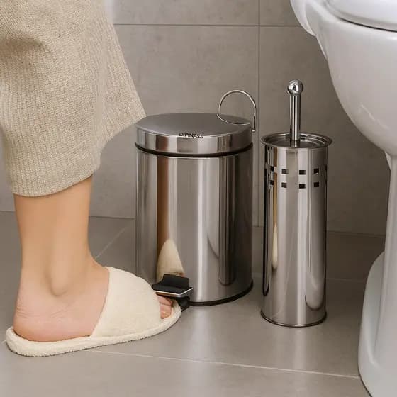 Lixeira Banheiro 5 Litros Com Escova Sanitária Suporte Inox Pedal Resistente Higienica