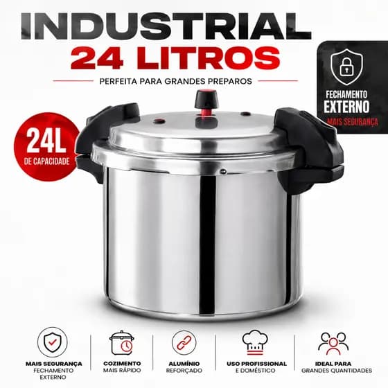 Panela De Pressão 24L Industrial Fechamento Externo Alça Antitérmica Grande Feijão Carnes Sopas