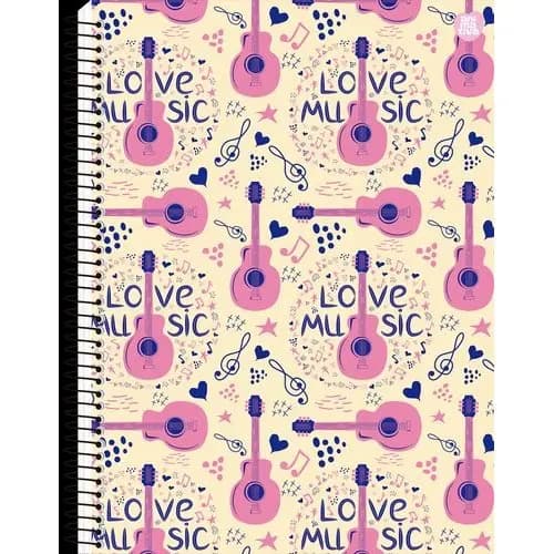 Caderno Universitário Feminino Love Music – 80 folhas