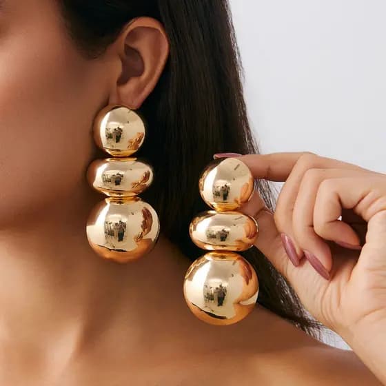 Brincos Geométricos , Grandes Exagerados Irregulares , Joias Femininas Douradas Com Design Redondo De Metal