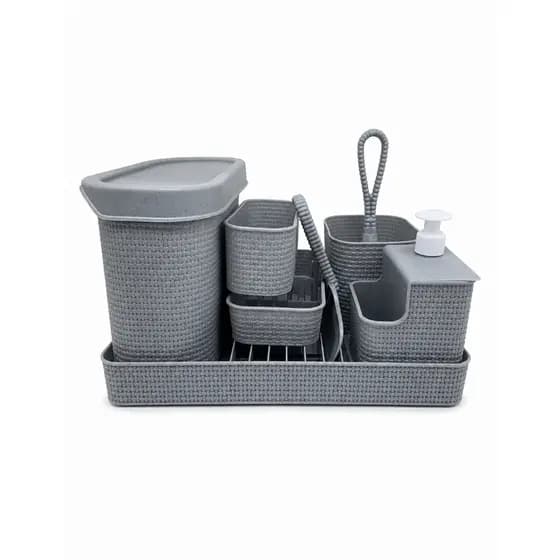 Conjunto Organizador De Cozinha 7 Em 1 Rodinho Pia Sempre Seca Suporte Detergente E Esponja Utensílios Domésticos Bonito