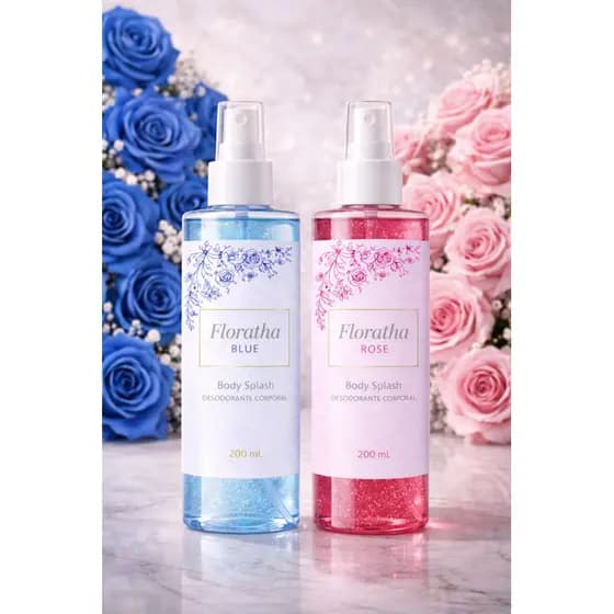 Kit Feminino 2 Body Splash 1 Florata Rose com gliter 200Ml + 1 Florata Blue com gliter 200Ml