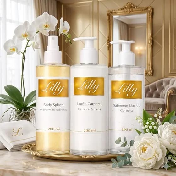 1 Kit Body Splash Bubbaloo Lily com gliter+ 1 Hidratante+ 1 Sabonete Bubbaloo Lily 200Ml cada