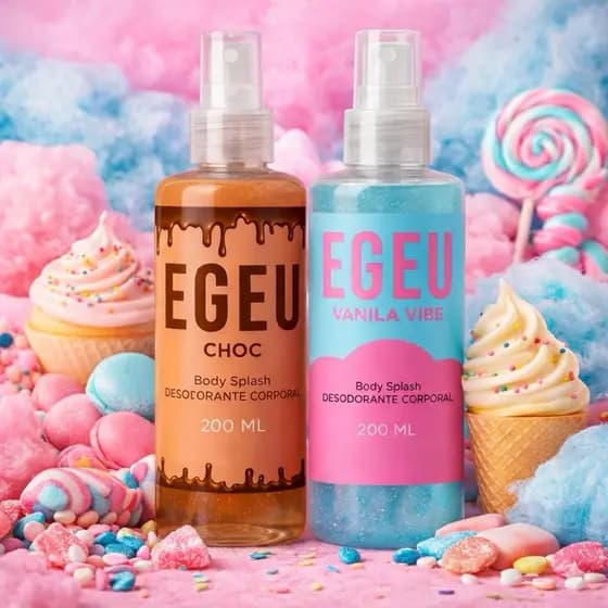 Kit Feminino 1 Body Splash Egeo Choco com gliter 200Ml + 1 Body Splash Egeo Vanila com gliter 200Ml