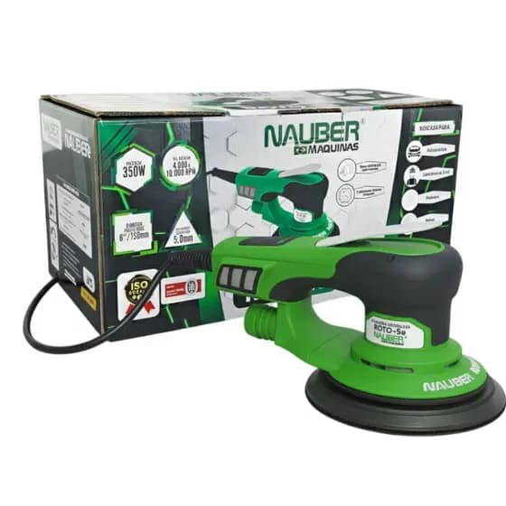 Lixadeira Nauber Roto-5E 220V 350W – Roto-Orbital Profissional com Ajuste Digital - Base 6” 150mm Multifuros Brushless