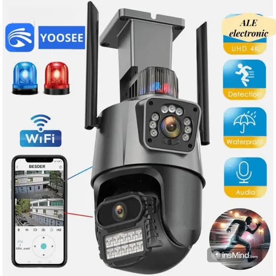 Camera De Segurança Wi-Fi Externa Lente Dupla YOOSEE IP66 360° 4k 6mp Sirene Policial À Prova D'água ICSEE