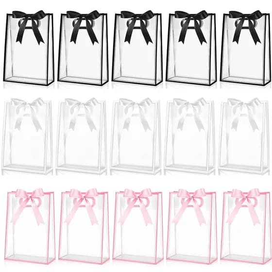 Saco transparente para presente de festa em Material PP preto/rosa/branco reutilizável