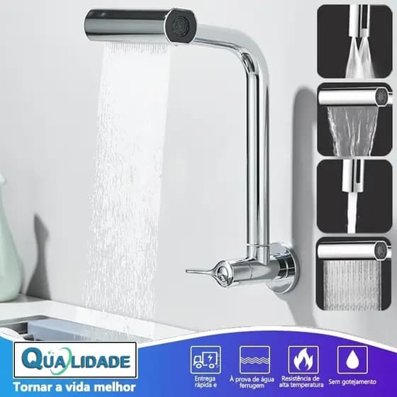 Torneira De Cozinha Cascata 360 Rotação 4 Funções Bocal De Alta Pressão, Misturadora De Pia Para Torneira na parede